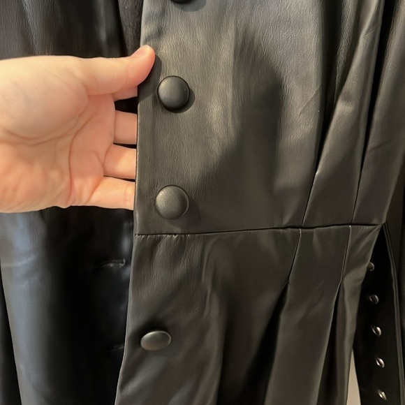 Zara Dress Faux Leather Black Button Belted Jacket Dress Size Medium - Picture 7 of 12